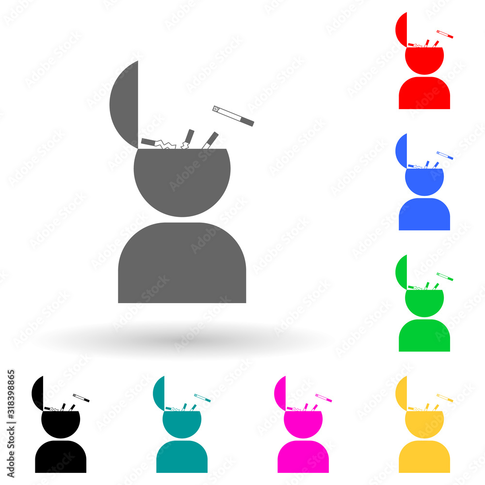 Aufkleber cigarettes in the head multi color style icon. simple glyph, flat vector of bad habbits icons for ui