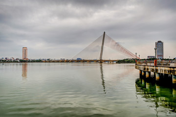 Bridges along the river shores of the River Han in Da Nang Vietnam
