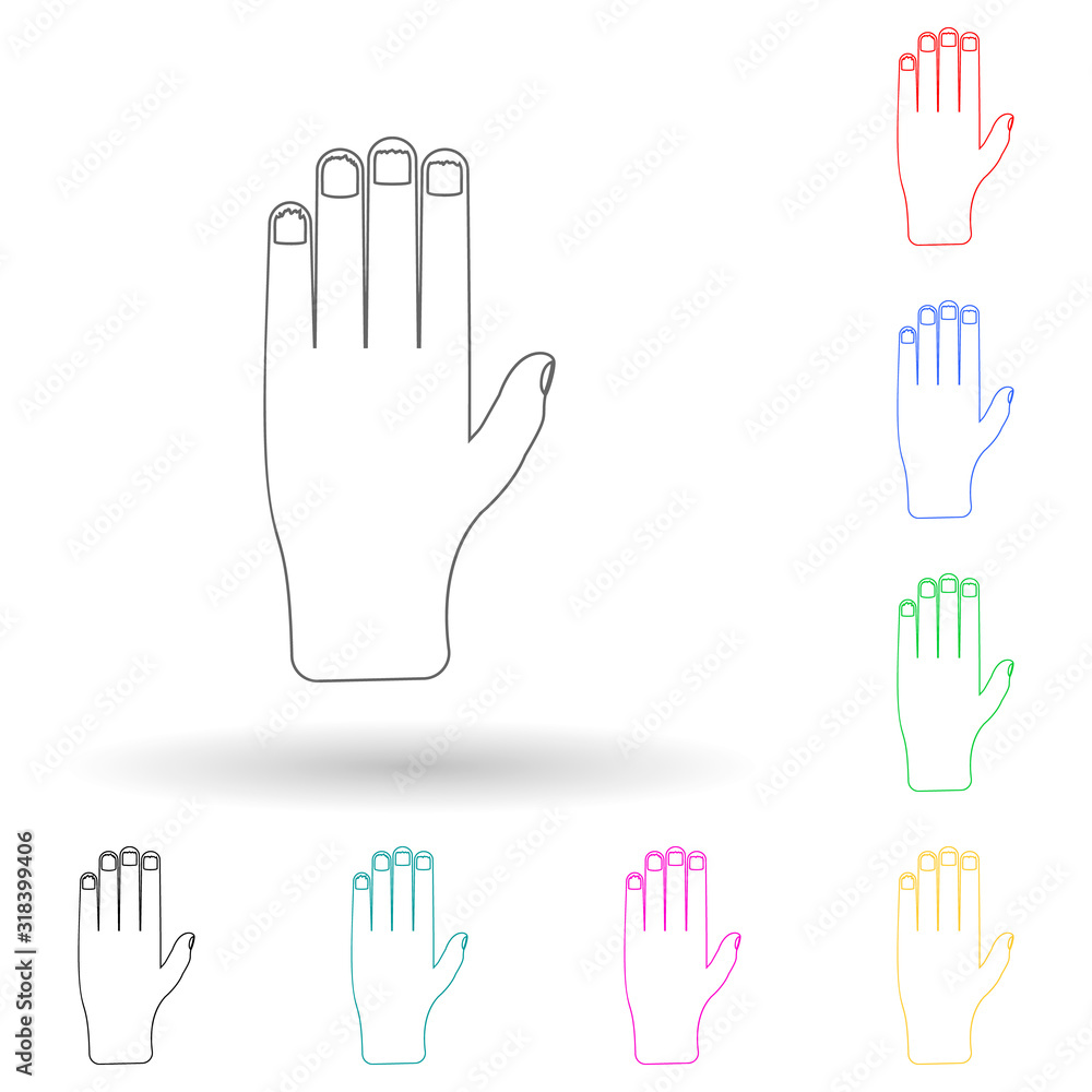Poster eating nails multi color style icon. simple glyph, flat vector of bad habbits icons for ui and ux, w