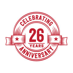 26 years logo design template. 26th anniversary vector and illustration.