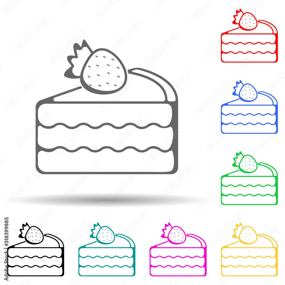 Poster piece of cake with strawberries multi color style icon. simple thin line, outline vector of bakery s
