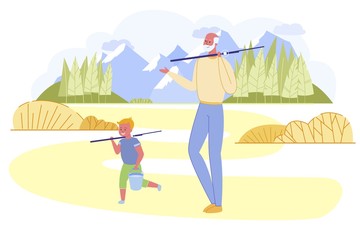 Grandfather and Grandson Going Fishing with Rods