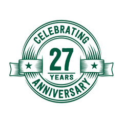 27 years logo design template. 27th anniversary vector and illustration.