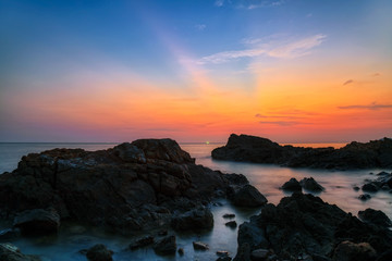 Tropical beach at sunset.