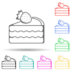 piece of cake with strawberries multi color style icon. Simple thin line, outline vector of bakery shop icons for ui and ux, website or mobile application