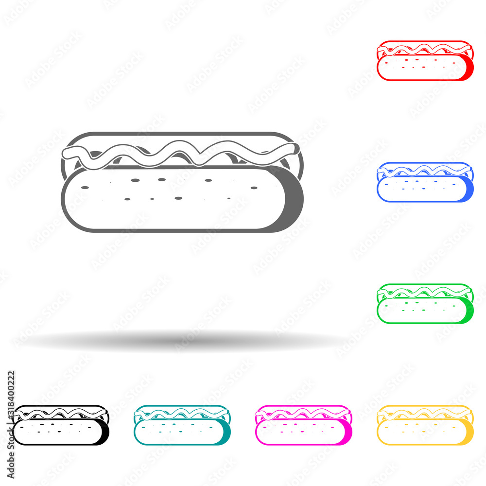 Poster hot dog multi color style icon. simple thin line, outline vector of bakery shop icons for ui and ux,