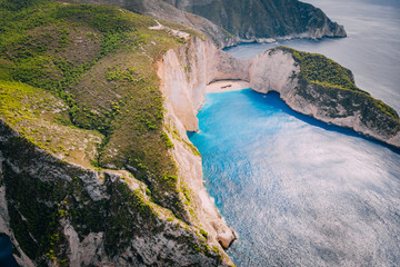 Aerial panoramic view of famous shipwreck beach Zakynthos, Greece