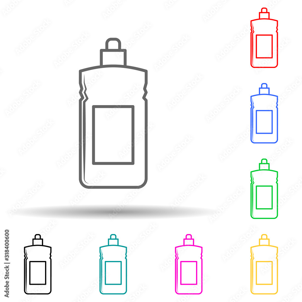 Poster dishwashing liquid multi color style icon. simple thin line, outline vector of bottle icons for ui a