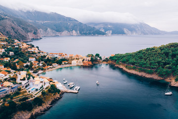 Top view panorama of Greek city of Asos, Kefalonia