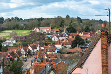 Fototapeta na wymiar Elevated views across Kersey village in Suffolk, England, UK.