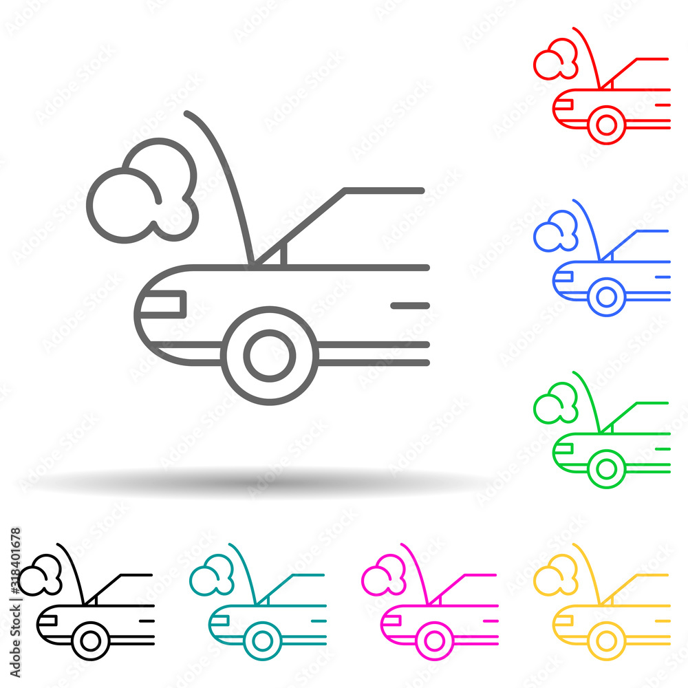 Poster car broken down multi color style icon. simple thin line, outline vector of cars service and repair 