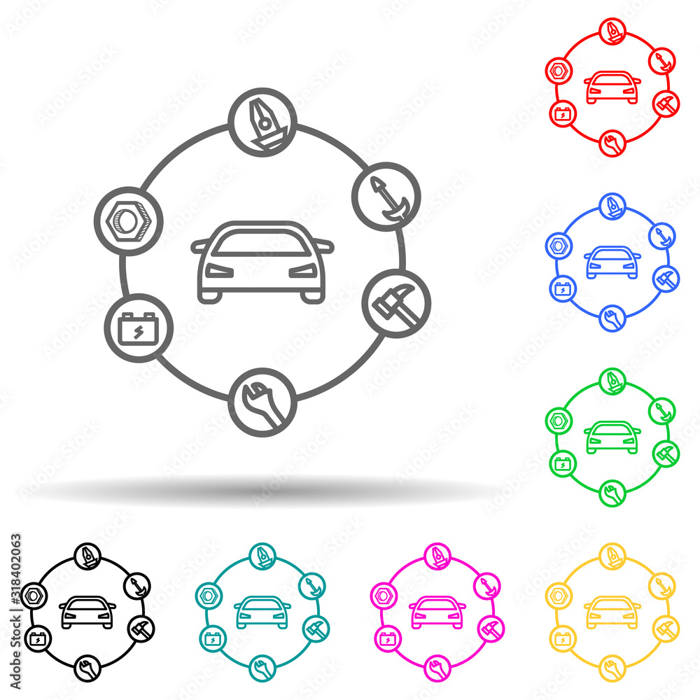 Poster car searching problem multi color style icon. simple thin line, outline vector of cars service and r