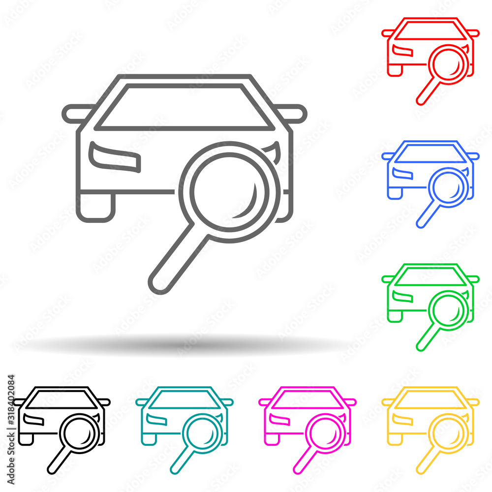 Poster car searching problem multi color style icon. simple thin line, outline vector of cars service and r