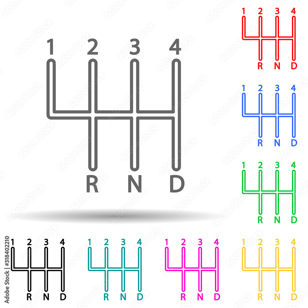 Poster manual transmission multi color style icon. simple thin line, outline vector of cars service and rep