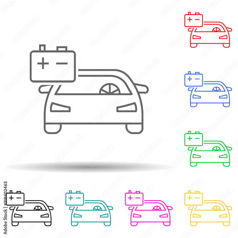 Poster car accumulator multi color style icon. simple thin line, outline vector of cars service and repair 