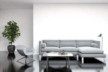 large luxury modern minimal bright interiors room mockup illustration 3D rendering