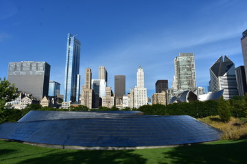 Skyline view of Downtown Chicago shot from Maggie Daley Park