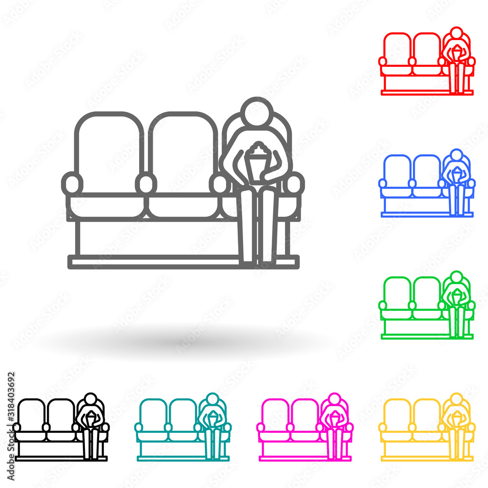 Poster man in cinema seance multi color style icon. simple thin line, outline vector of cinema icons for ui