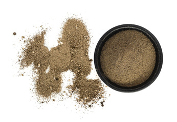 Ground Black Pepper in Bowl Isolated Top View