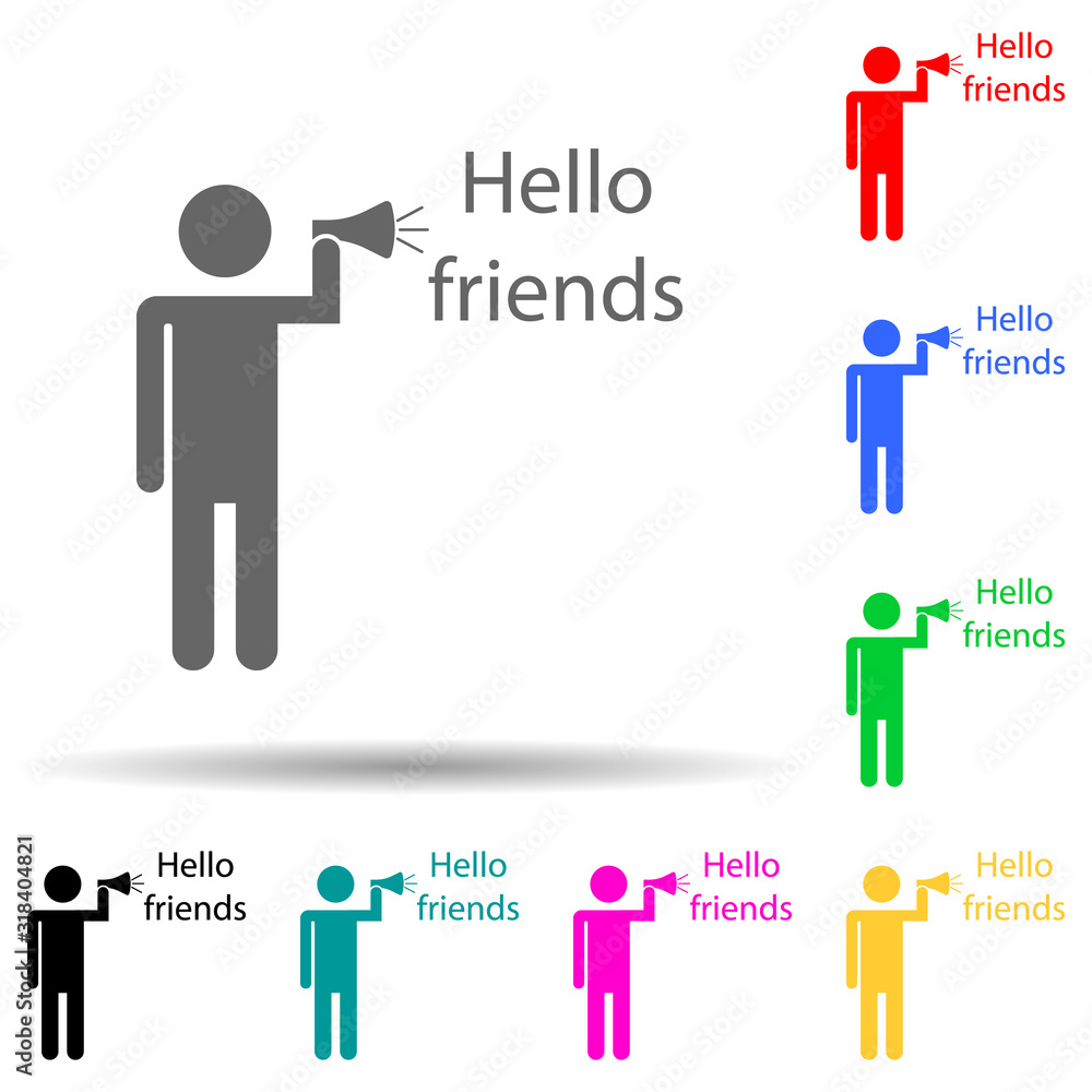 Poster greet friends multi color style icon. simple glyph, flat vector of conversation and friendship icons