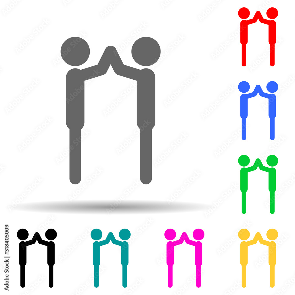 Poster play hands multi color style icon. simple glyph, flat vector of conversation and friendship icons fo