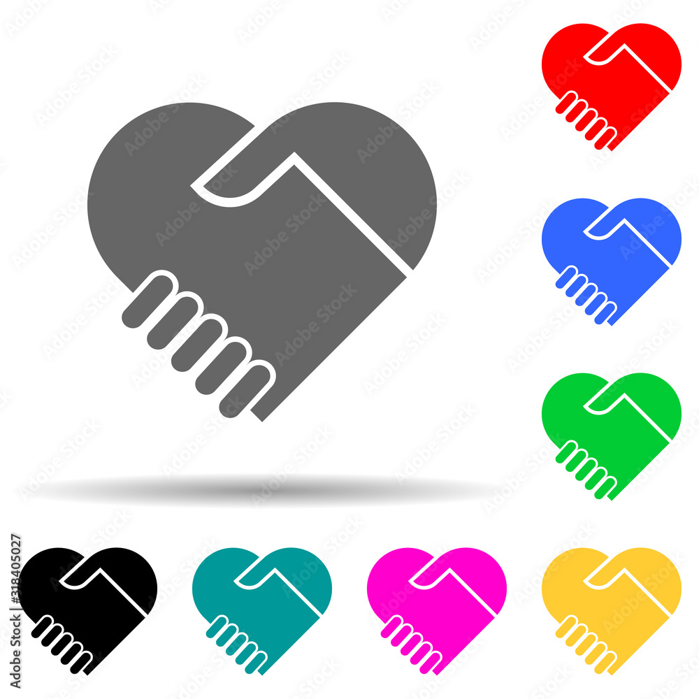 Poster handshake with love multi color style icon. simple glyph, flat vector of conversation and friendship