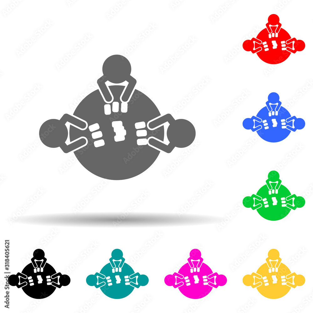 Poster playing cards at the table multi color style icon. simple glyph, flat vector of conversation and fri