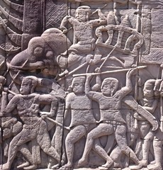 stone carving in old temple in angkor