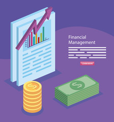 financial management with document and icons vector illustration design