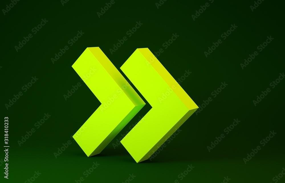 Poster yellow arrow icon isolated on green background. direction arrowhead symbol. navigation pointer sign.