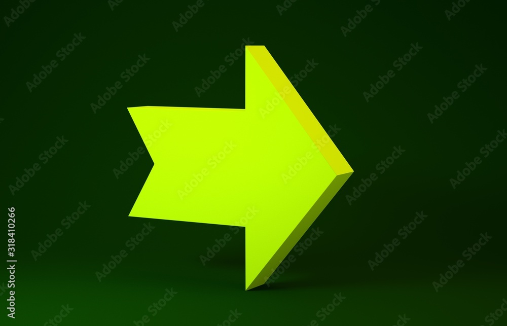 Poster yellow arrow icon isolated on green background. direction arrowhead symbol. navigation pointer sign.