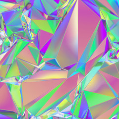 3d render, abstract pastel crystal background, crumpled holographic foil, polygonal faceted structure, metallic texture, iridescent crystallized wallpaper, neon spectrum, vivid palette, wide screen