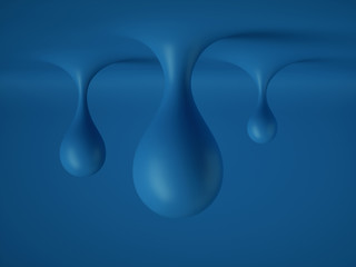 3d render, abstract background, minimal concept, clean style. Hanging blue paint drops. Classic blue color 2020