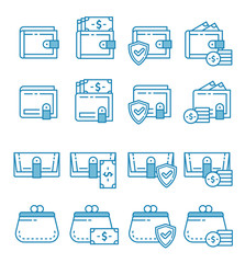 Set of wallet icons with outline style.