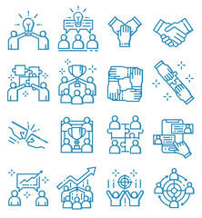 Set of teamwork icons with outline style.
