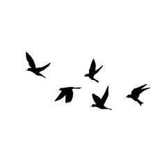 Silhouette of flying birds on white background. Inspirational body flash tattoo ink. Vector. - 318414408