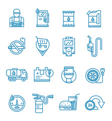 Set of petrol and gas station icons with outline style