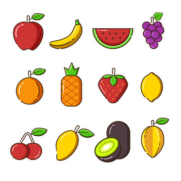 Set of organic fruit icons and elements.