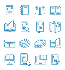 Set of book and e-book icons with outline.