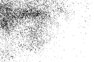 Black grainy textured and isolated on white background glitter and sprinkles. Distress overlay of sugar and salt. Grunge design elements. Vector.