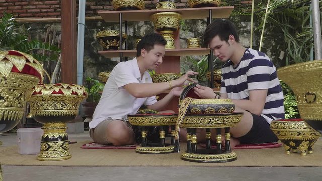 Two Men Making Lao Lacquerware