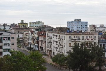 Fototapeta na wymiar cityscape of colorful buildings in Vedado Havana along el Malecon