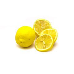 Naklejka na ściany i meble Studio shot one lemon with fresh slice cuts isolated on white