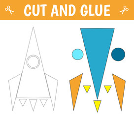 Cut and paste children educational game. Paper cutting activity. The details of spaceship. Study of geometric shapes.