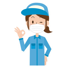 女性　予防　マスク　咳　風邪　OK　作業員　作業者