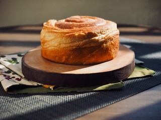 한국의 신선한 빵 원형 페스츄리 