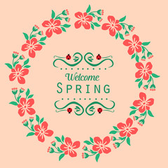 Elegant Pattern of leaf and flower frame, for welcome spring greeting card design. Vector
