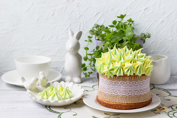 Easter cake decorated with whipped cream.