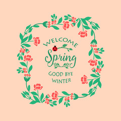 Leaf and flower frame seamless design, for welcome spring greeting card design. Vector