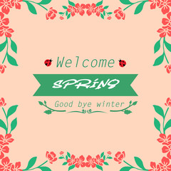 Antique frame with leaf and flower, for welcome spring greeting card wallpaper design. Vector